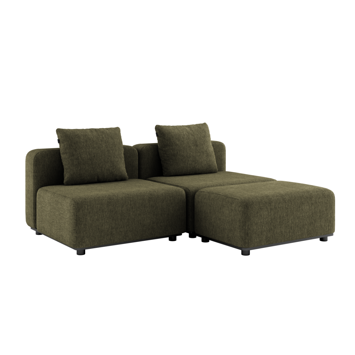 Kirra Olive Cobana Lounge Sofa 2-seater with pouf, modular outdoor sofa without armrest in eco-certified textile
