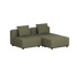 Olive green modular outdoor lounge sofa with two cushioned seats and back pillows in clean Scandinavian style by sackit