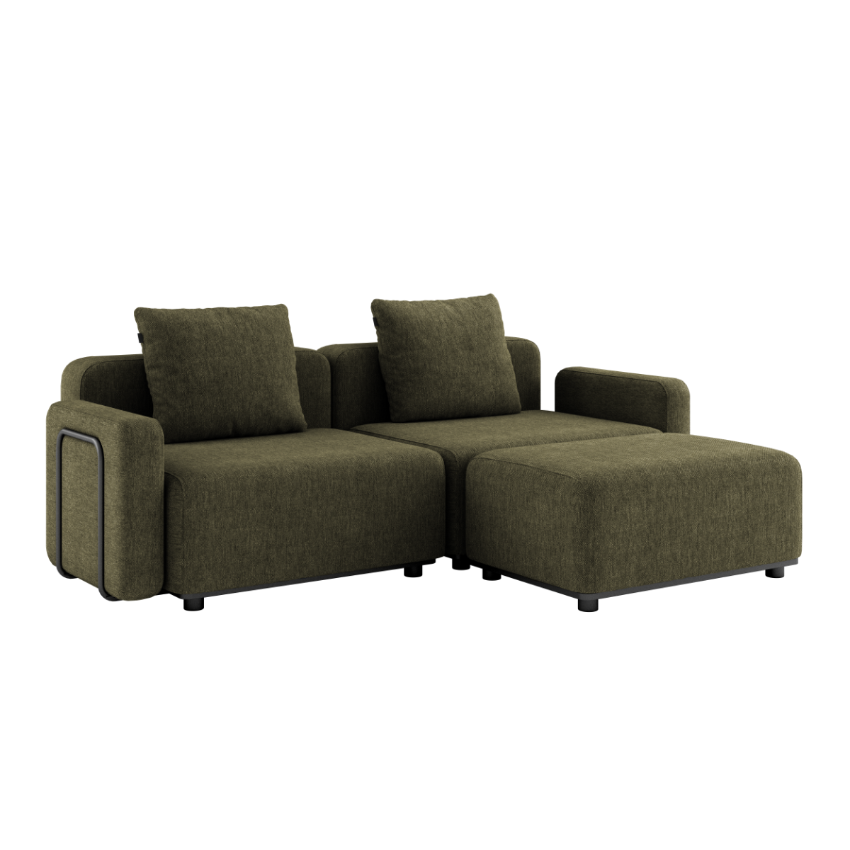 Kirra Olive Cobana Lounge Sofa with armrest and pouf in outdoor setting
