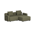 Olive green sackit Cobana outdoor lounge sofa with two cushioned seats and back pillows in a modular corner design