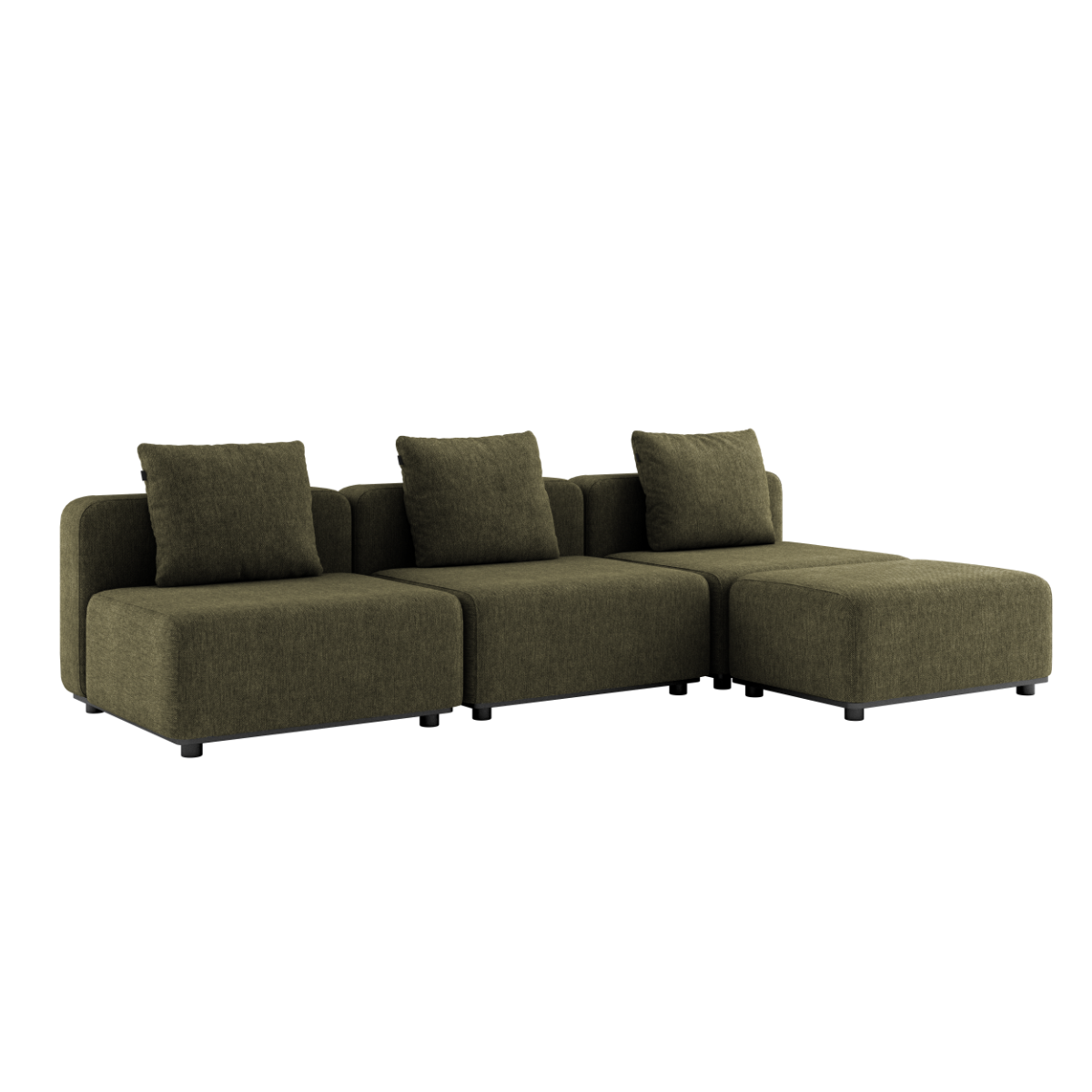 Kirra Olive Cobana Lounge Sofa 3-seater with pouf, powder-coated aluminum frame and cushions, outdoor setting