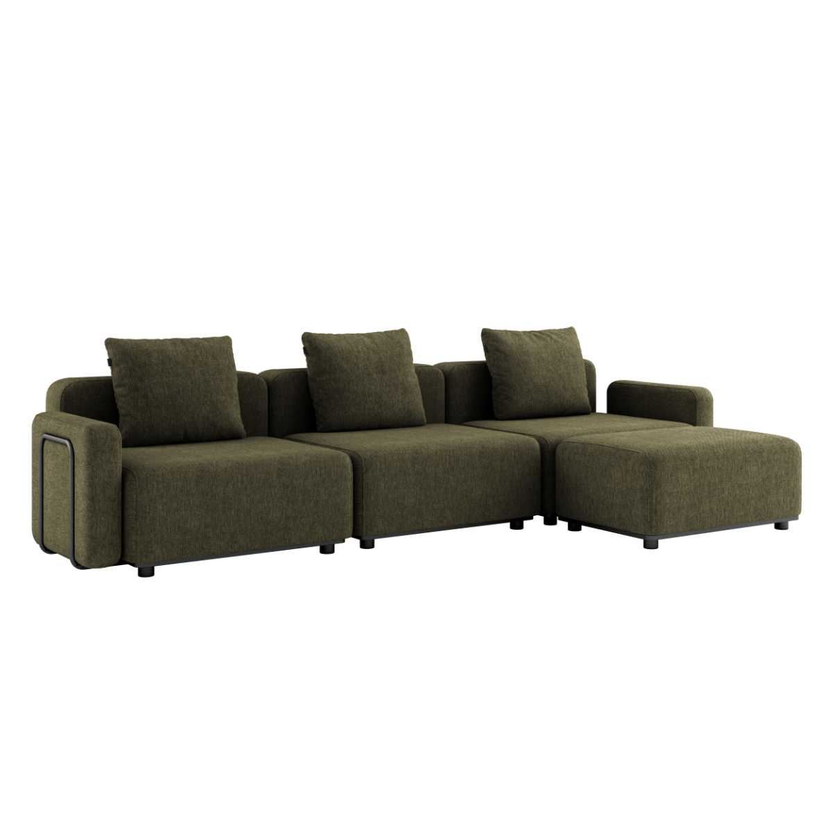 Kirra Olive Cobana Lounge Sofa with armrest and pouf, modular outdoor seating with powder-coated aluminum frame