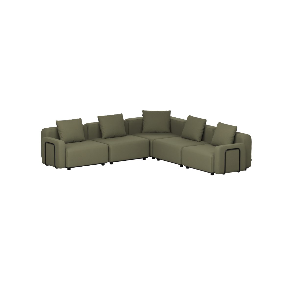 Olive green modular outdoor corner sofa with plush cushions and clean Scandinavian lines from sackit Europe