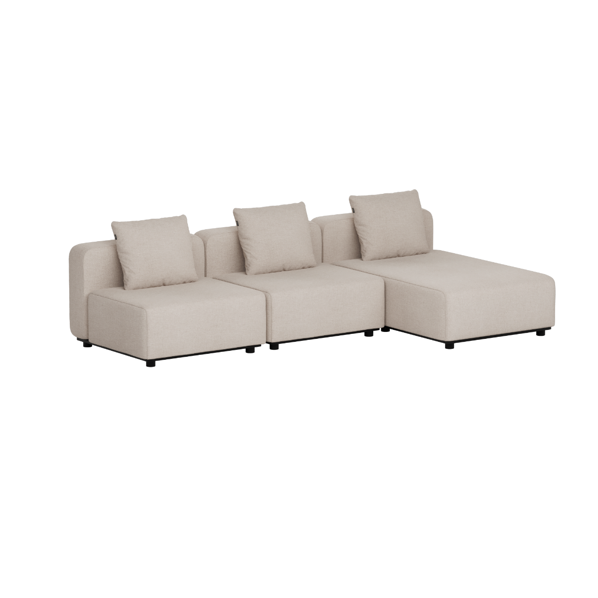 sackit modular outdoor lounge sofa in soft beige with three seat chaise design and coordinating back cushions for Scandinavian gardens and terraces