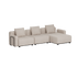 Beige modular outdoor chaise lounge sofa with three seats and cushions, clean Scandinavian lines, designed in Denmark by sackit for Nordic weather