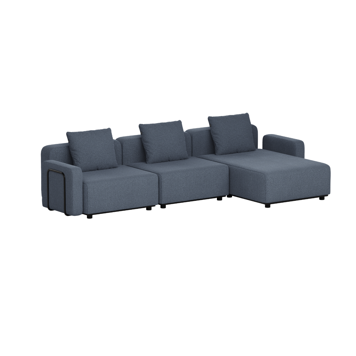 Dark gray modular three seat chaise lounge sofa by sackit with clean Scandinavian lines and plush cushions for outdoor living spaces