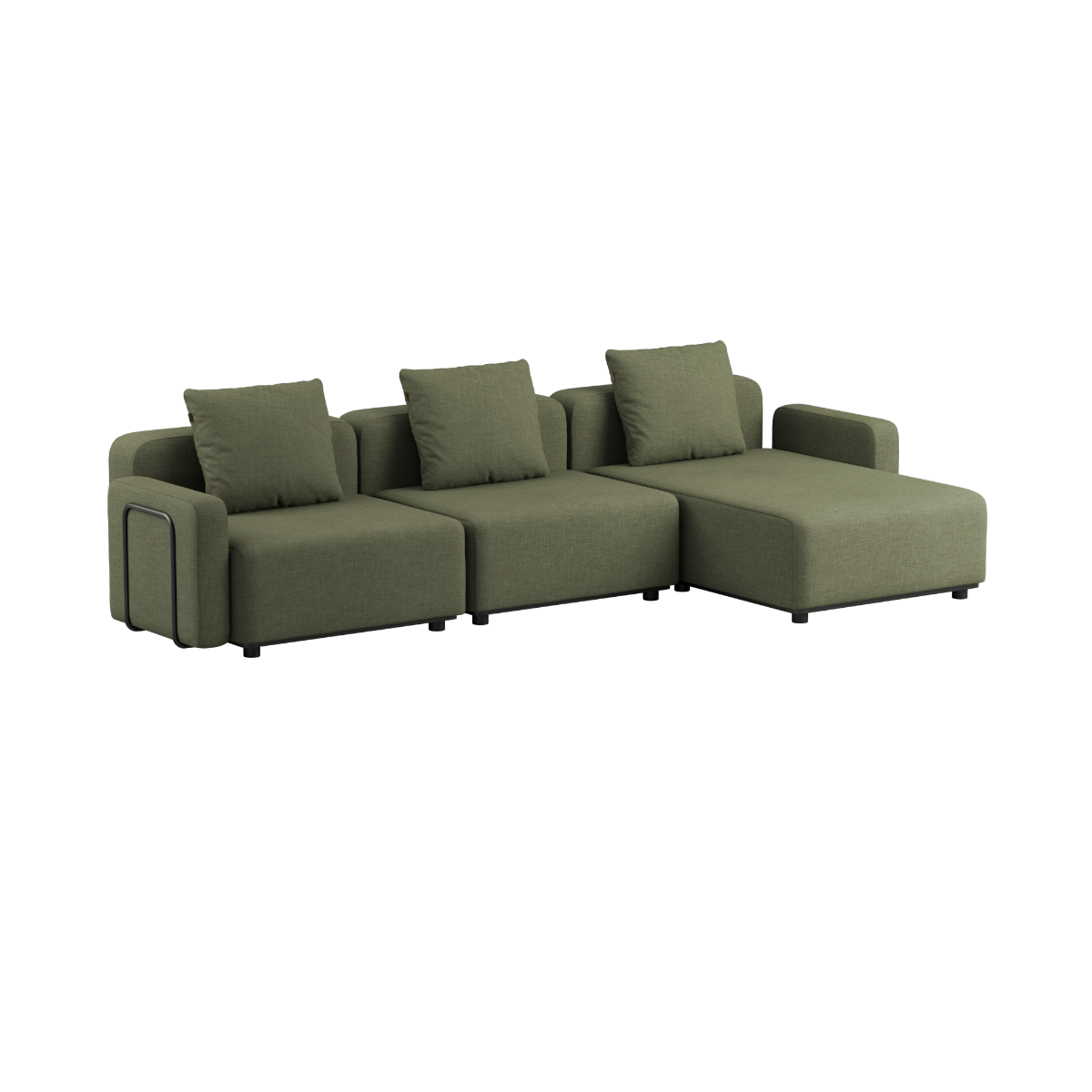 Kirra Olive Cobana Lounge Sofa 3-seater chaise without armrest with powder-coated aluminum frame and cushions