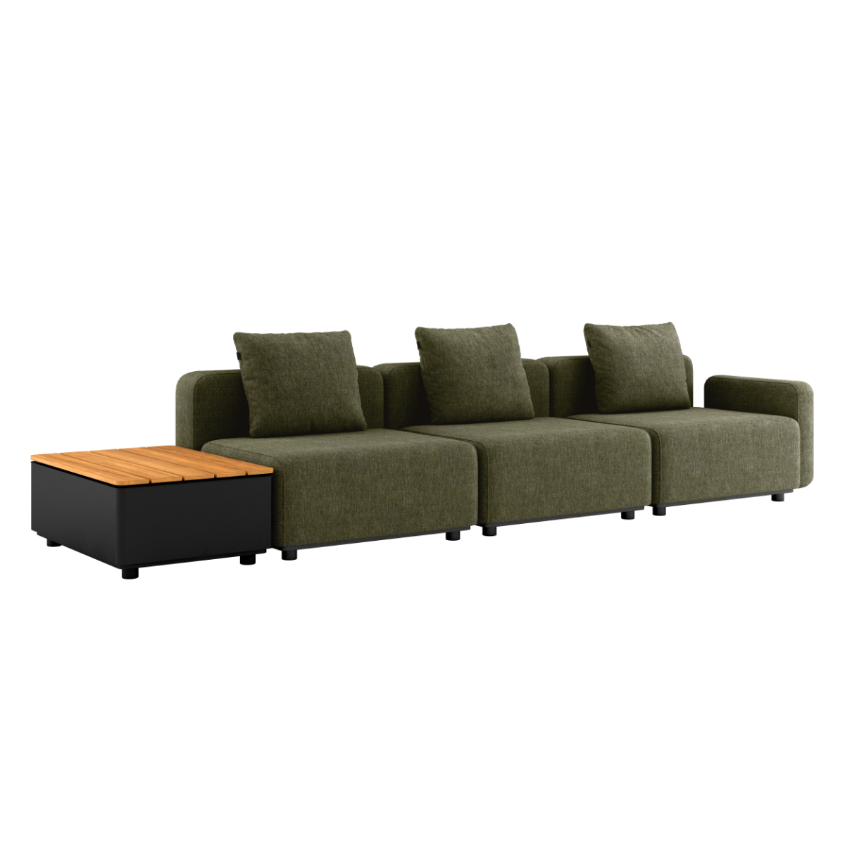 Kirra Olive Cobana Lounge Sofa 3-seater with patio storage table in outdoor setting