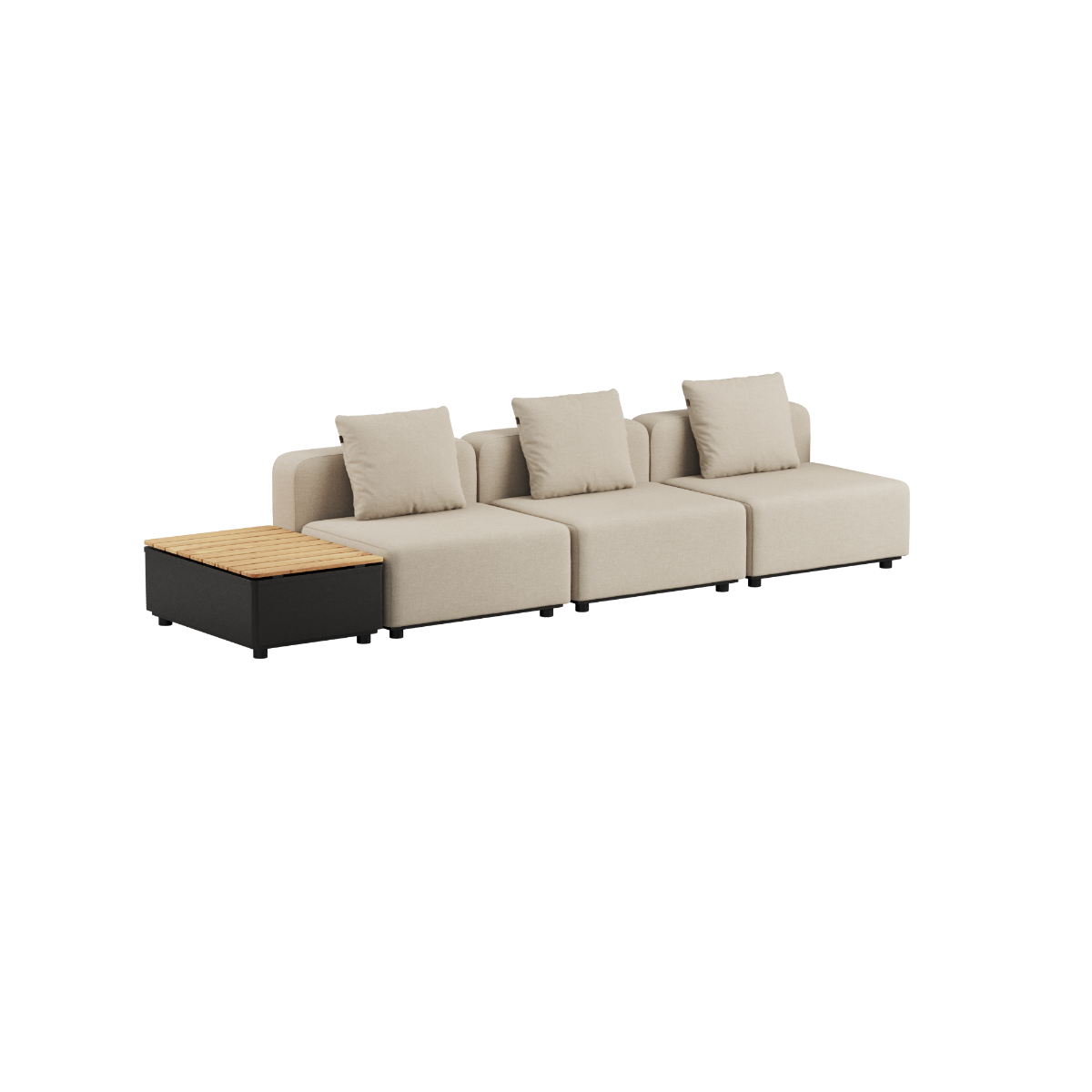 Kirra Sand Cobana Lounge Sofa 3-seater without armrest or pouf with matching cushions and patio storage table