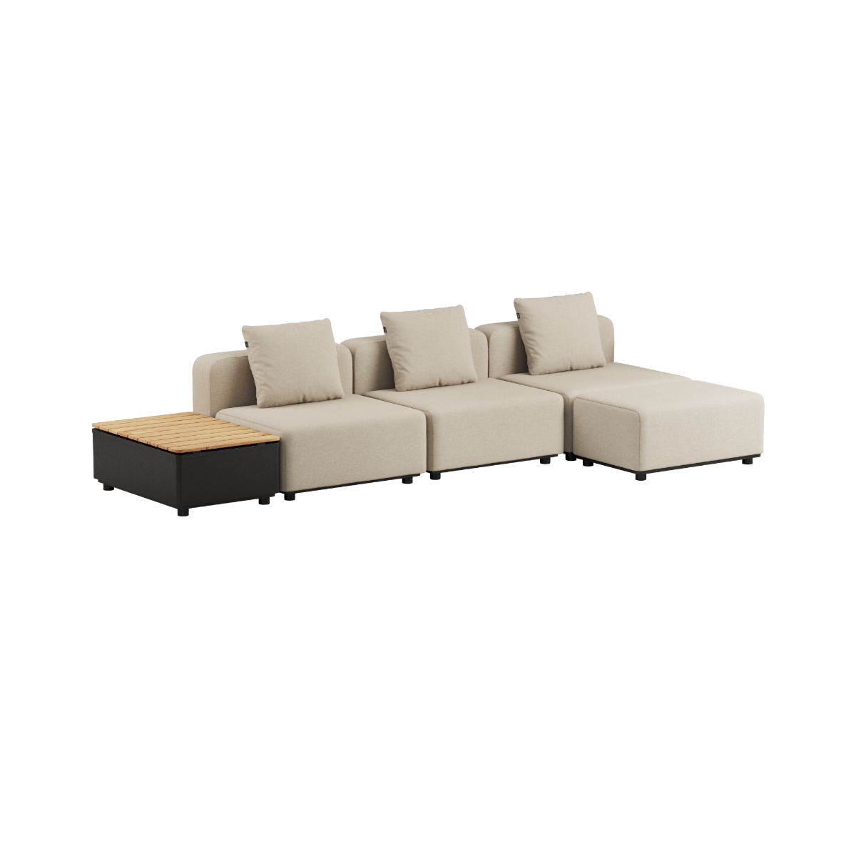 Kirra Sand Cobana Lounge Sofa 3-seater with pouf and patio storage table in outdoor setting