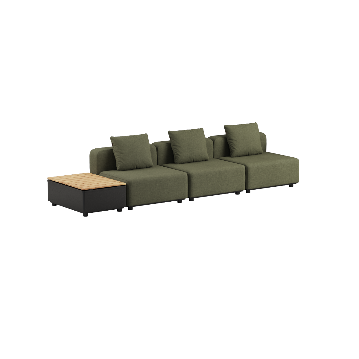 Kirra Olive Cobana Lounge Sofa 3-seater without armrest and pouf with Patio Storage Table outdoors