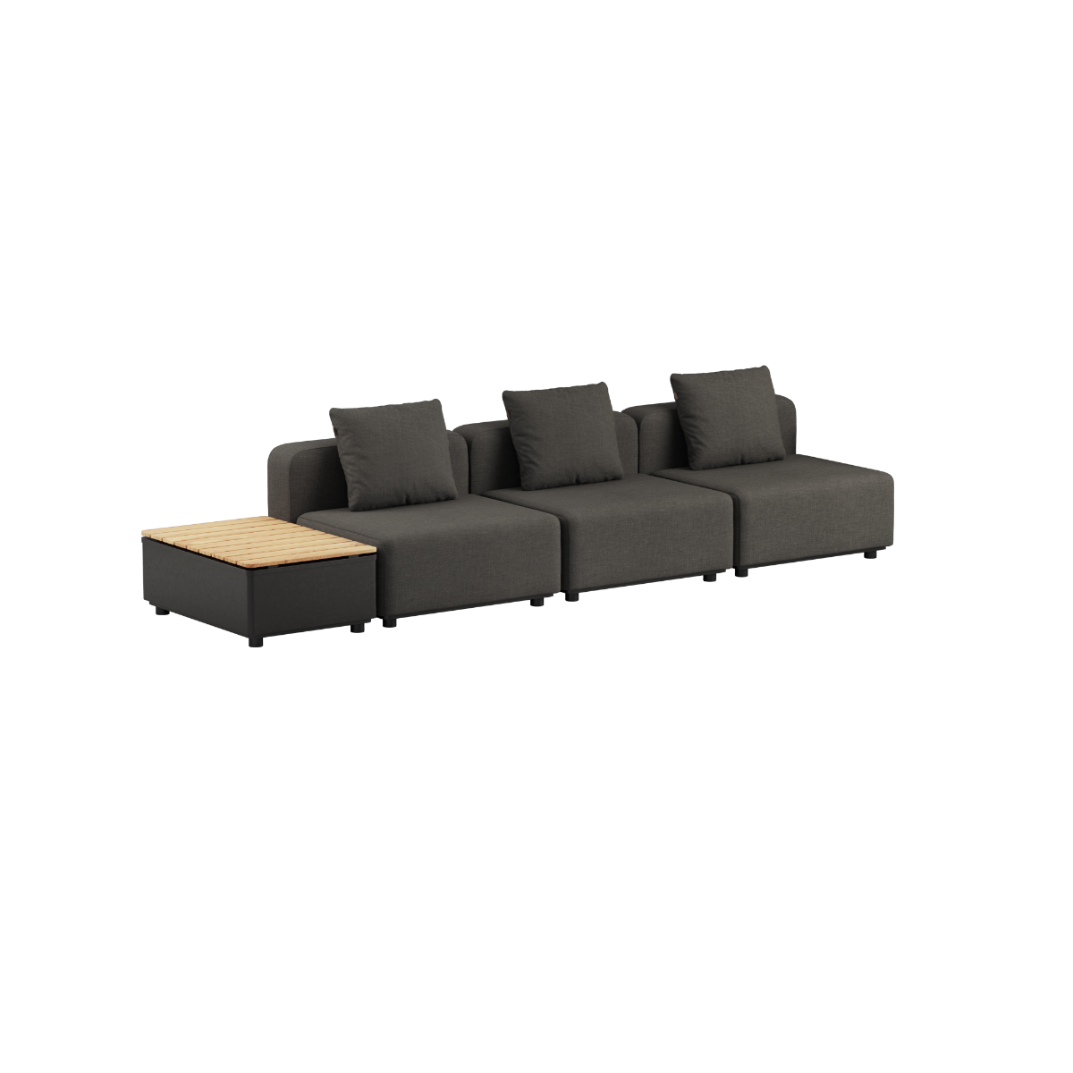 Kirra Noir Cobana Lounge Sofa 3-seater without armrest or pouf with black patio storage table outdoors