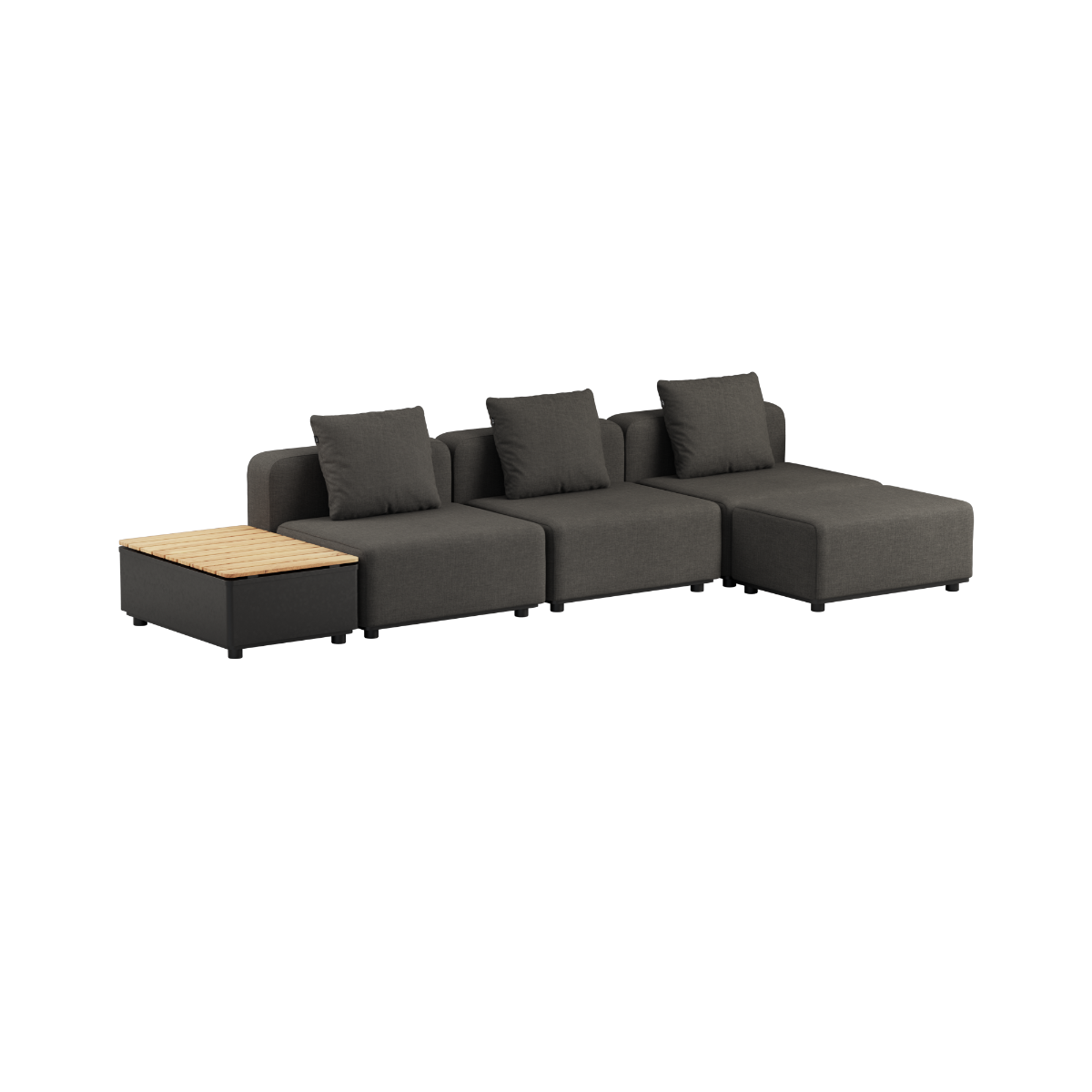 Kirra Noir Cobana Lounge Sofa 3-seater with pouf, no armrest, outdoor setting with storage table