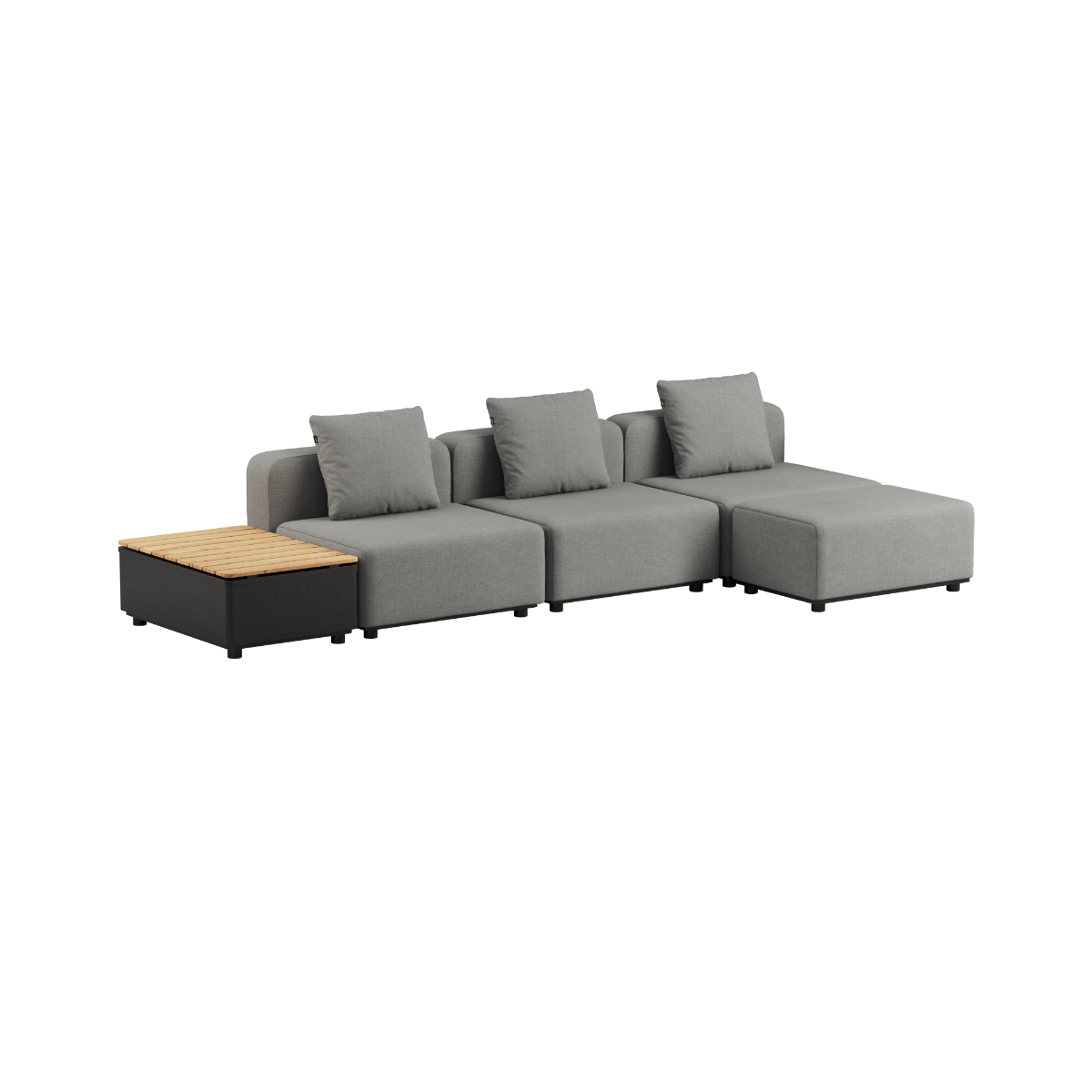 Kirra Grey Cobana Lounge Sofa 3-seater without armrest with pouf and patio storage table outdoors