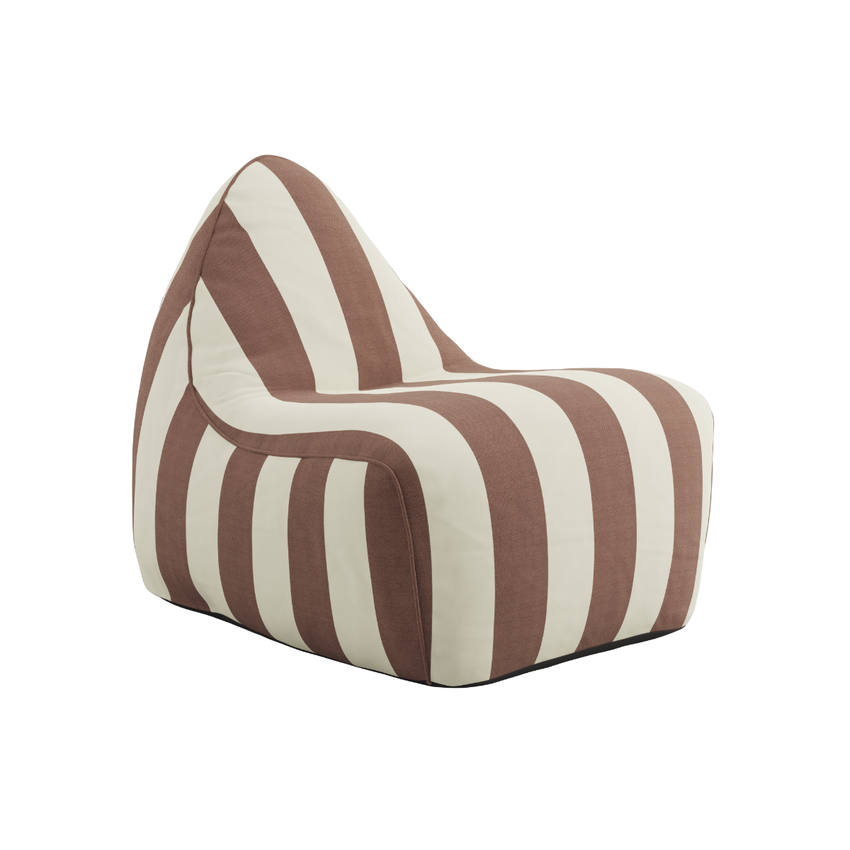 sackit outdoor lounge chair with broad brown and cream vertical stripes on a clean background
