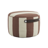 sackit outdoor pouf in brown and cream vertical stripes with a rounded shape and practical carry handle