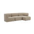 sackit Fjord three seater chaise sofa in warm beige upholstery with rounded Scandinavian styling and deep cushioned seats on a clean background