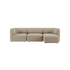 Beige three seat chaise sofa with soft rounded lines and deep cushioned seating by sackit for calm Scandinavian interiors