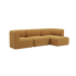 Warm brown sackit Fjord three seater chaise sofa with soft rounded lines and a right sided chaise in a calm Scandinavian design for indoor living spaces