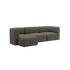 Dark olive green sackit Fjord three seat chaise sofa with soft rounded cushions and a calm Scandinavian design on a black background