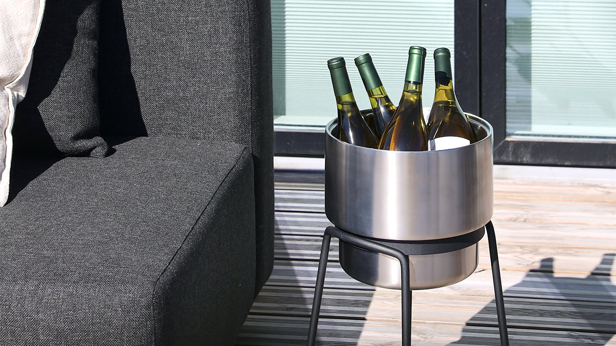 Patio Accessory Stand Ø22 + Wine Bucket w/ Accessories - Indoor/outdoor Accessory Stand with wine cooler and accessories