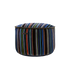 Round pouf with colorful linear Paul Smith design upholstered in cotton fabric.