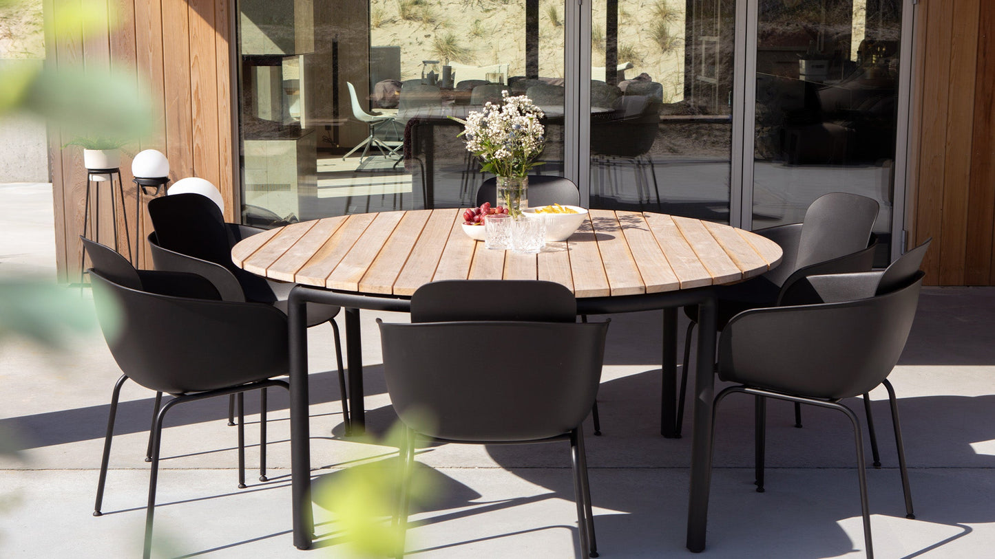 Patio Dining Table - Ø160 - Round outdoor dining table for 6 people in teak wood and aluminium
