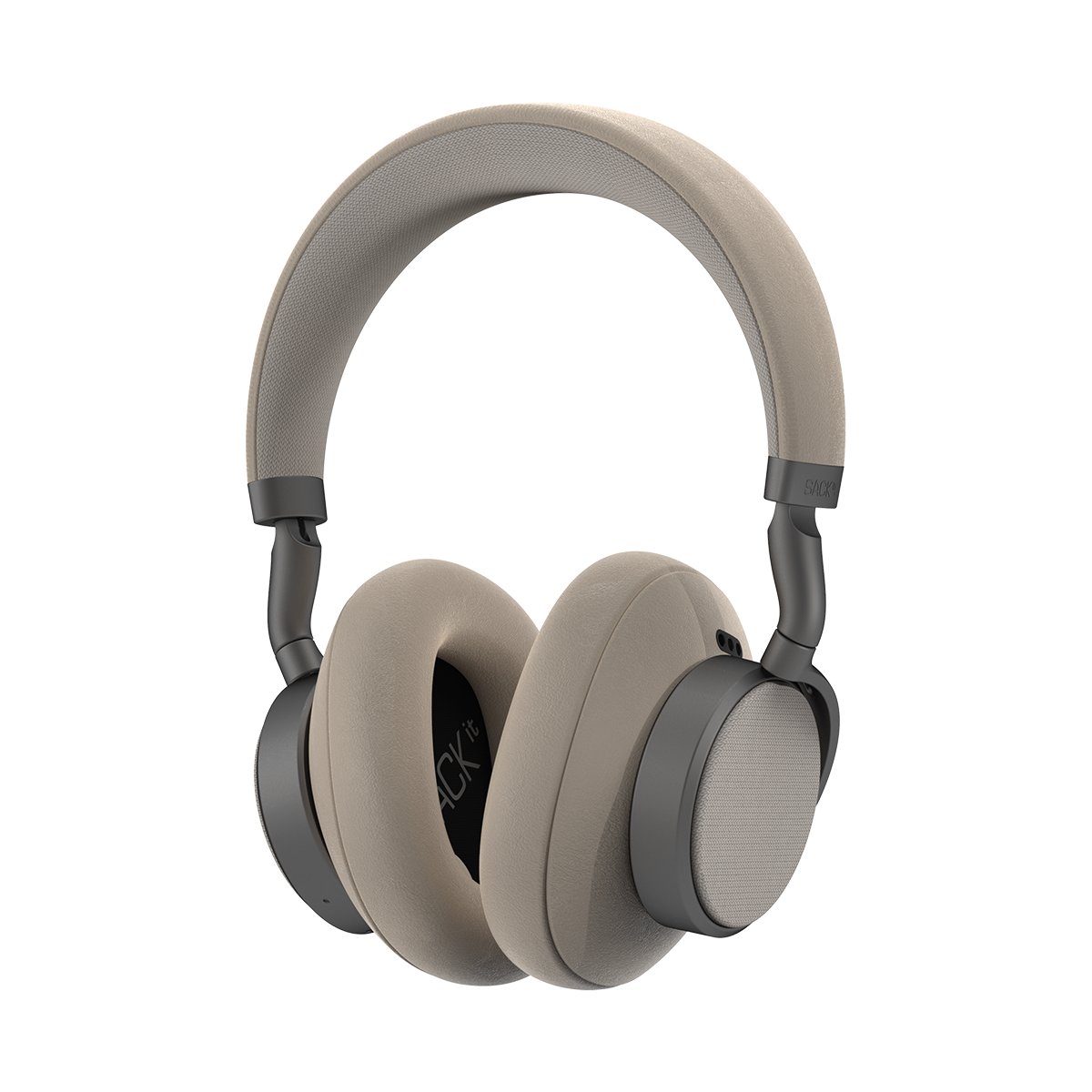 Beige SACKit Touch 410 wireless headphones with rotatable earcups and PU-leather and fabric materials.