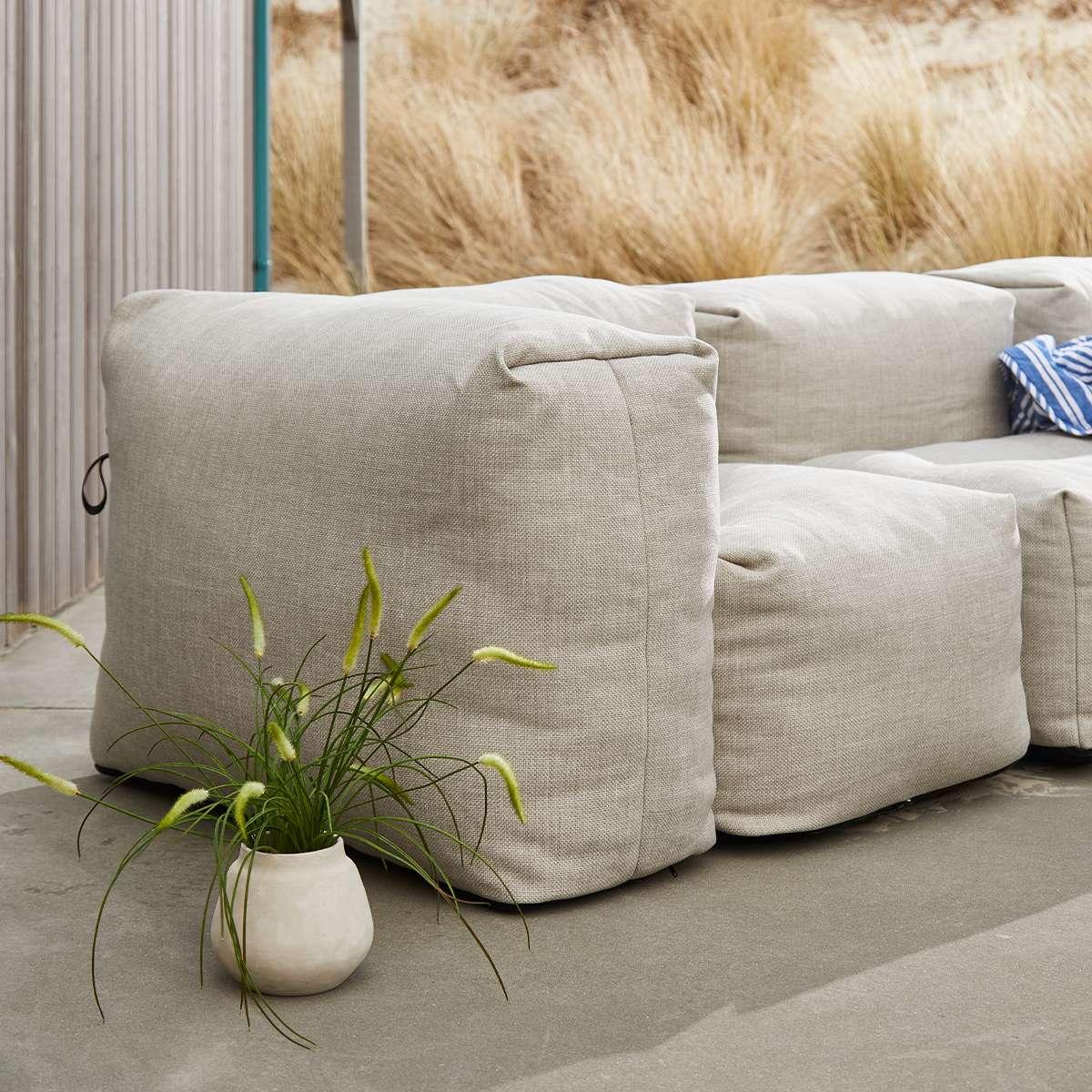 Soft Sofa Outdoor 3-seater in Kirra Sand color with soft cushions and low backrest for outdoor use