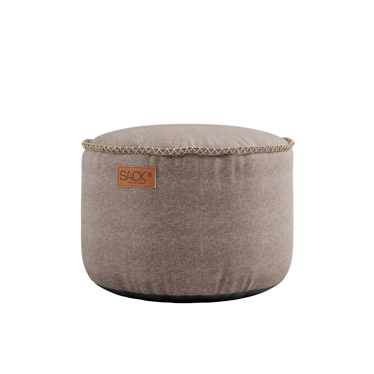 Canvas Sand pouf with hand-sewn linen stitches, round shape, durable canvas fabric, 50x35 cm.