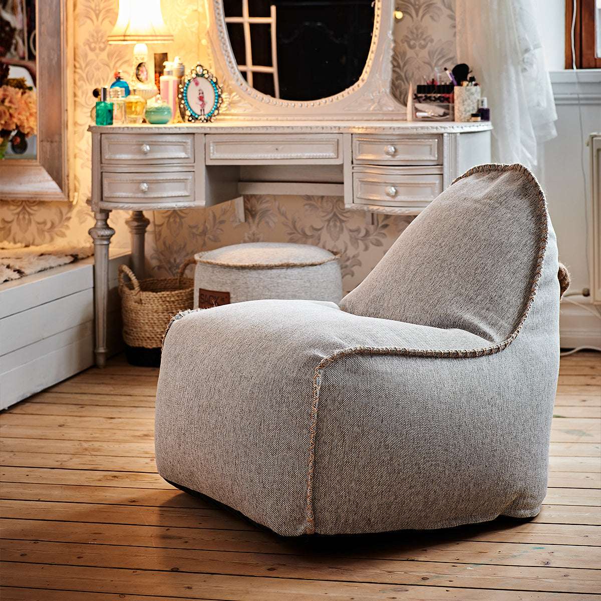 Cobana Junior Lounge Chair in Cobana Grey, indoor and outdoor bean bag for kids with durable fabric.