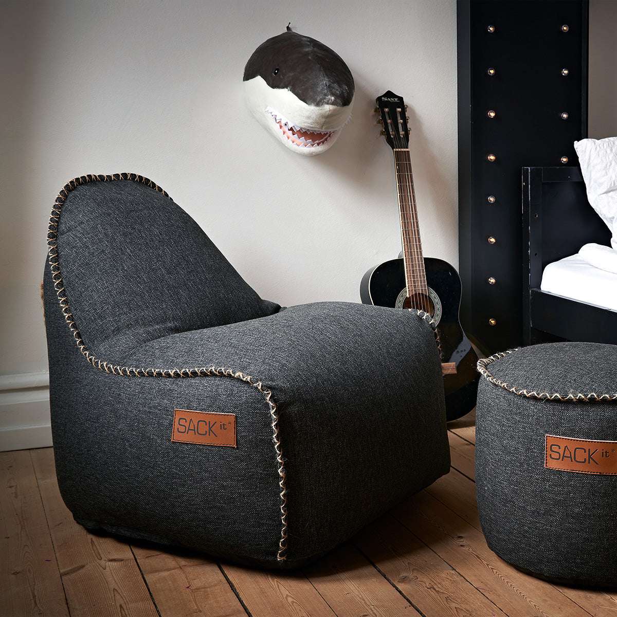 Cobana Junior Lounge Chair in Cobana Grey, indoor and outdoor bean bag for kids with durable fabric