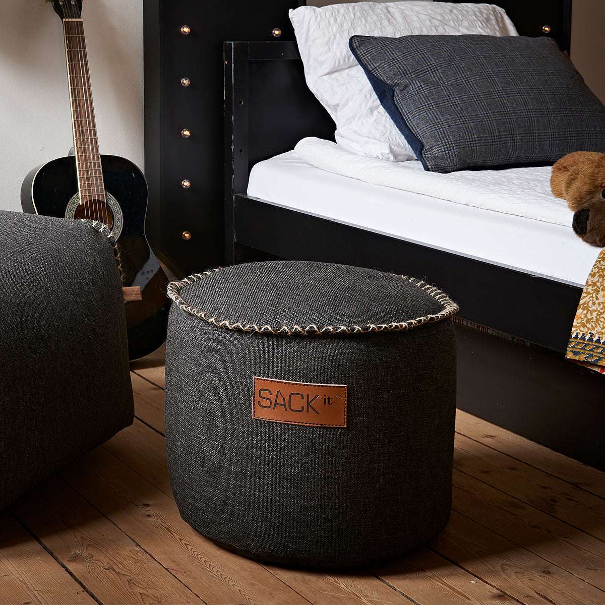 Cobana Junior Pouf in Cobana Sand Melange color with round shape and soft fabric texture.