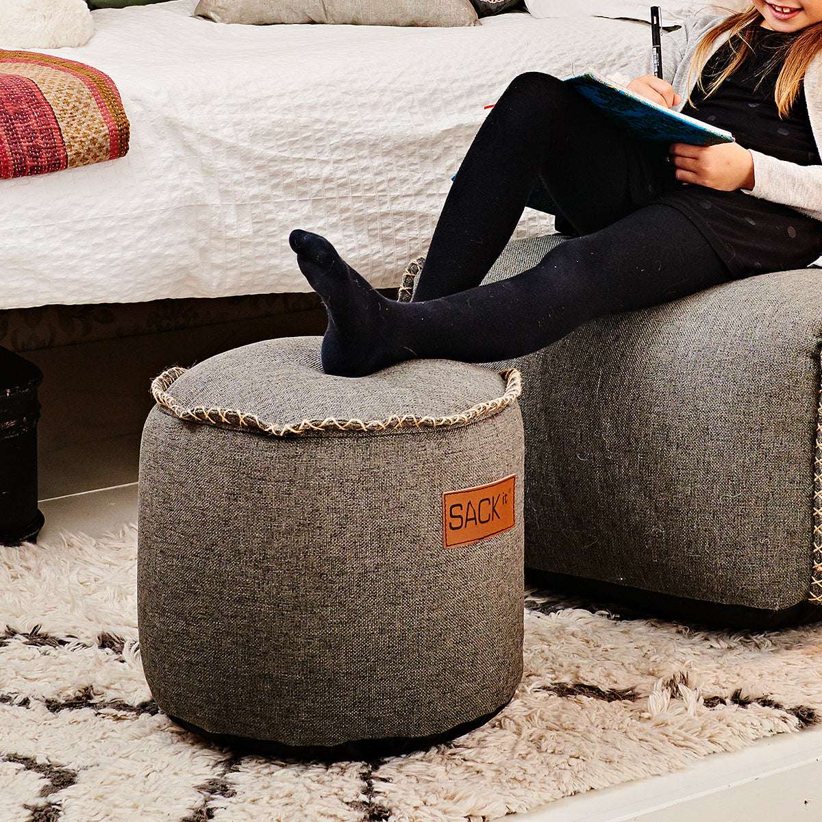 Cobana Junior Pouf in Cobana Sand Melange color, round soft fabric pouf for kids.