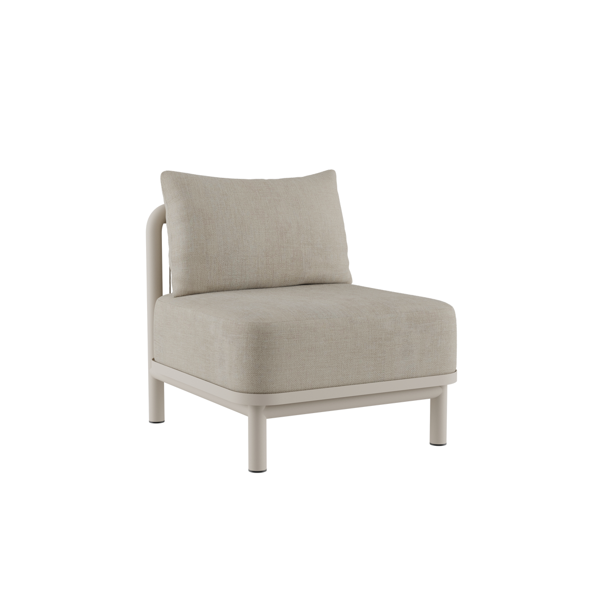 Beige Kirra lounge sofa one module with a cushioned seat and backrest on a light frame, shown against a plain background