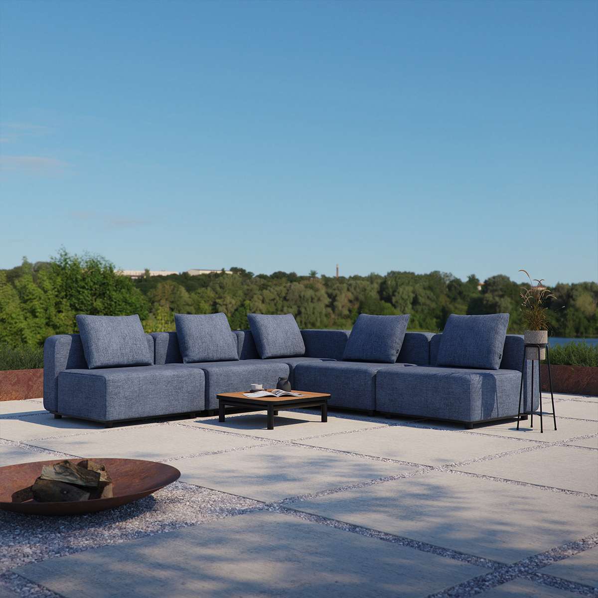 Corner Cobana Lounge Sofa in Kirra Sand with powder-coated aluminum frame and outdoor cushions