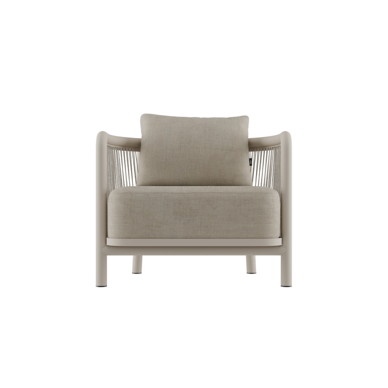 Kirra Lounge Chair in sand color with aluminum frame and olefin textile for outdoor use