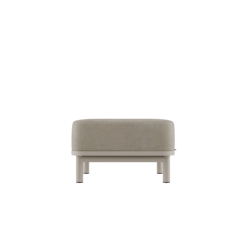Kirra Lounge Sofa pouf in sand color with powder-coated aluminum frame and olefin textile upholstery.