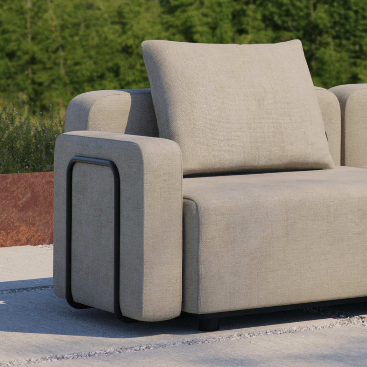 Cobana Lounge Sofa armrest module in black powder-coated aluminum with outdoor fabric upholstery