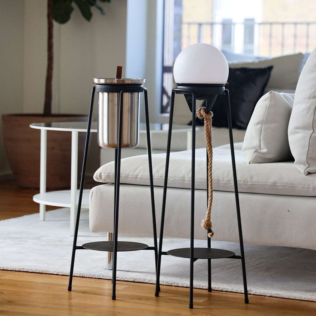 Stainless steel Patio Accessory Stand with Wine Cooler in simple, geometric design on outdoor surface