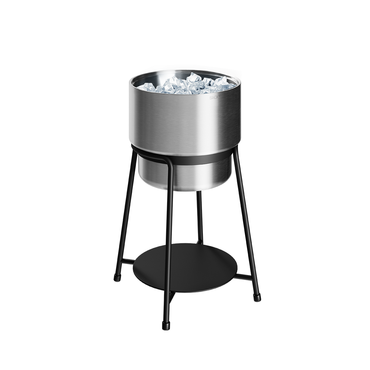 Black powder-coated Patio Accessory Stand with stainless steel Wine Bucket for chilling drinks and ice