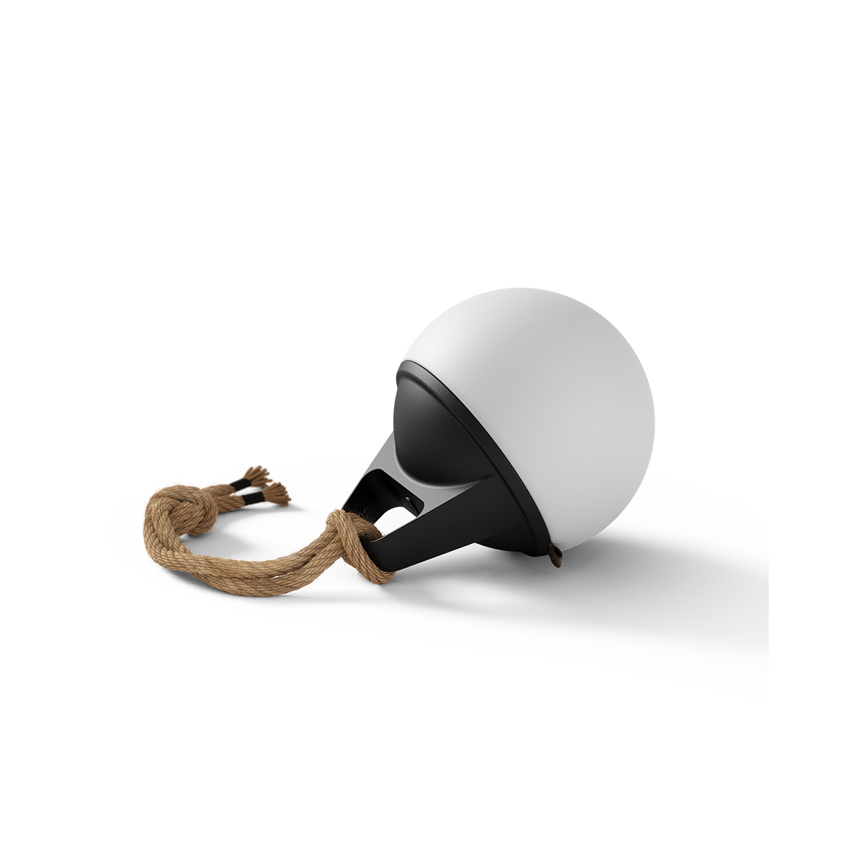 SACKit Light 155 outdoor lamp with a white dome, hemp rope handle, and compact round shape
