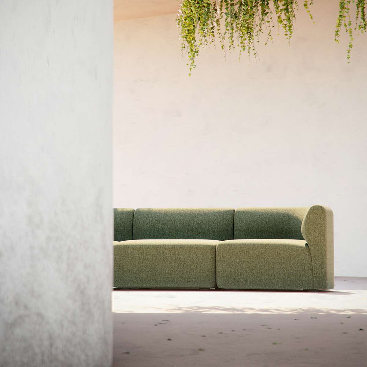 Fjord Sofa corner section right in Cosmo Mustard fabric with soft lines and rounded edges