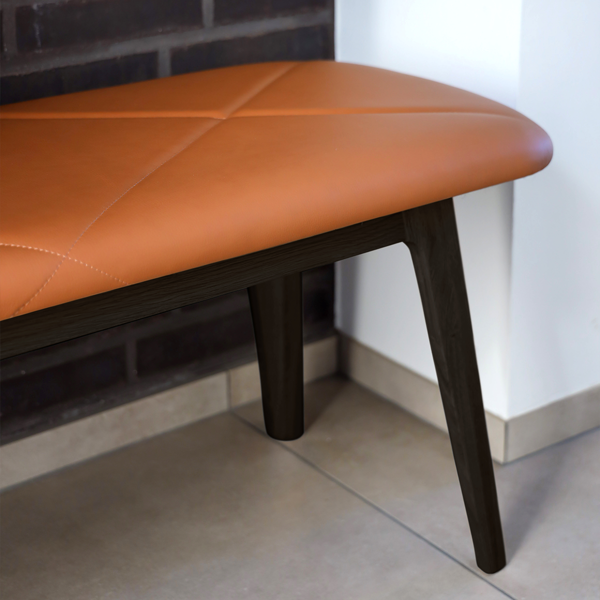 Nordic Bench in dark stained oak with Terra Black leather seat, sleek and minimalist design