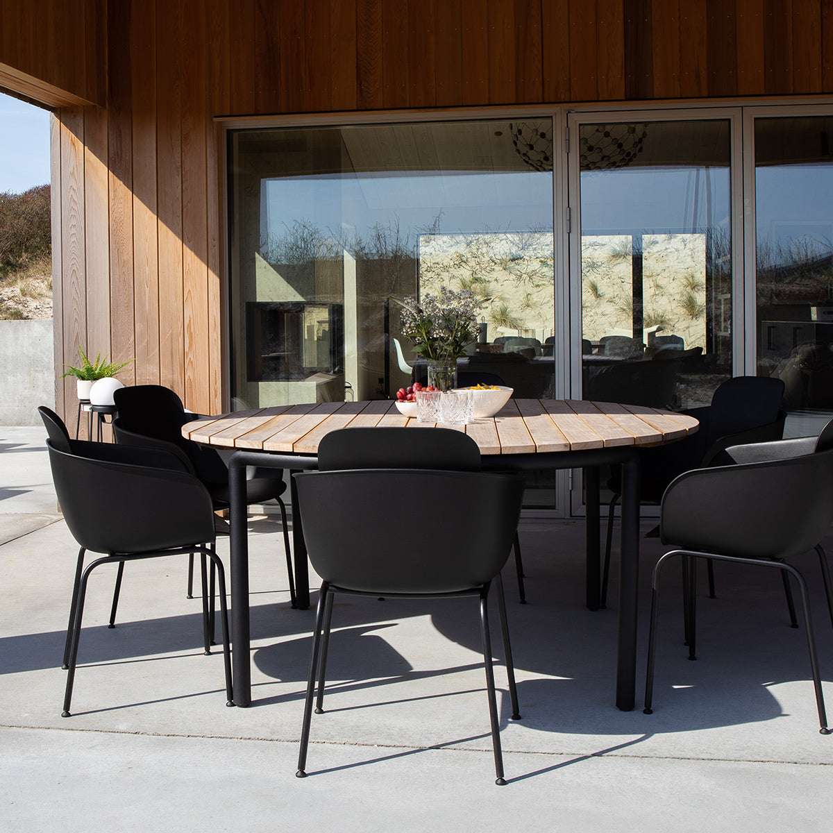 Taupe Patio Chair no. One S2 with black powder-coated steel frame for outdoor use
