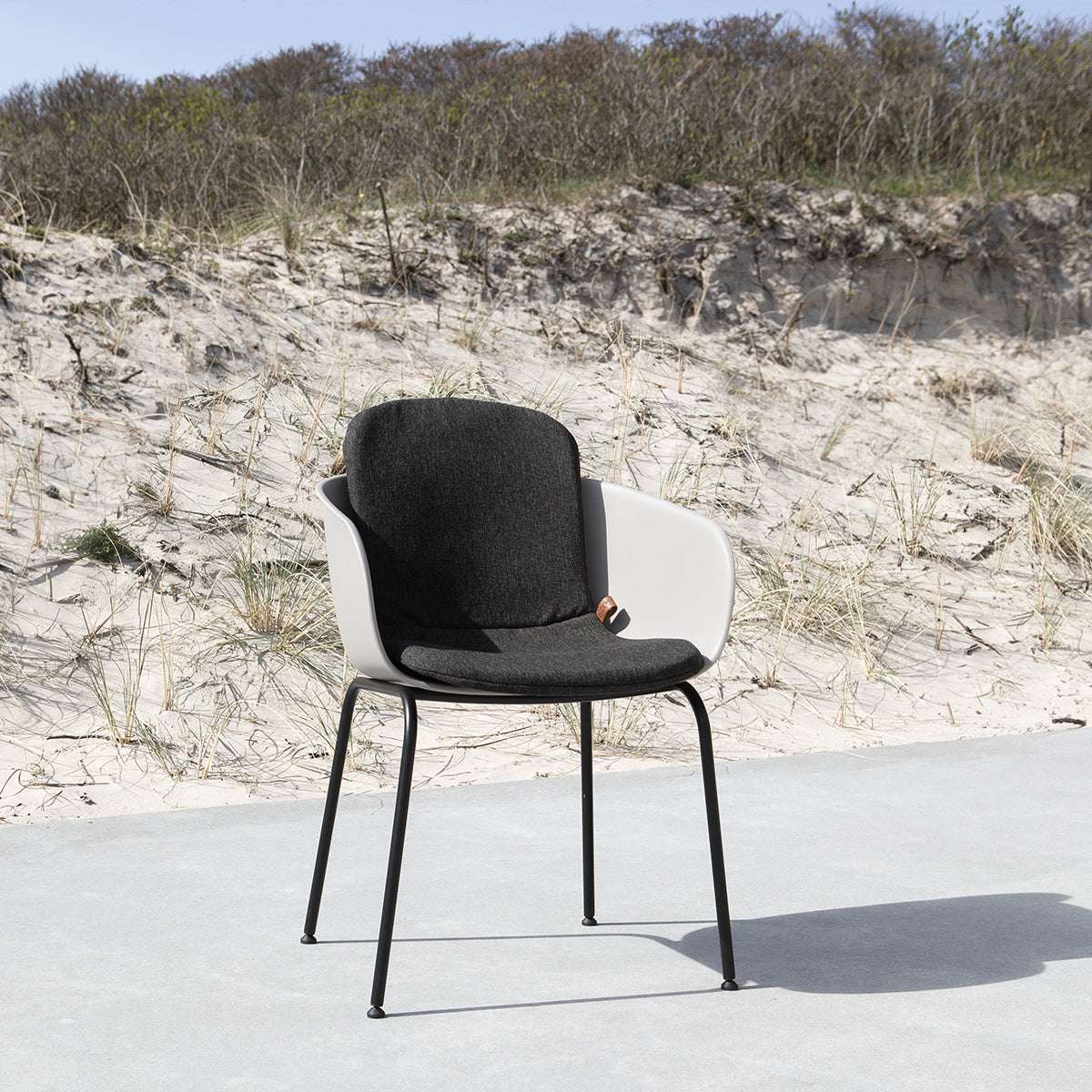 Taupe Patio Chair no. One S2 with black powder-coated steel frame for outdoor use.