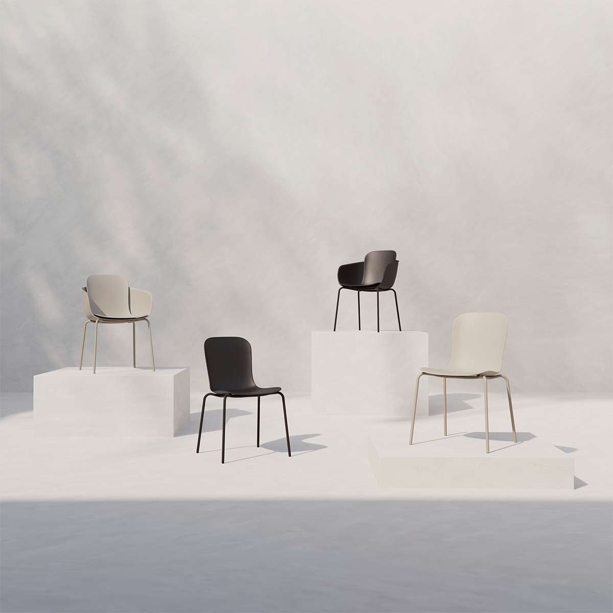 Taupe Patio Chair no. One S1 with black powder-coated steel frame for outdoor use