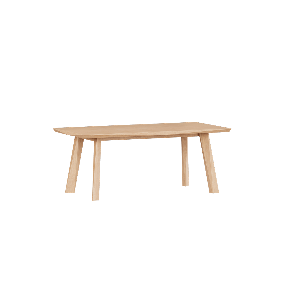 Edge Dining Table in European oak with matte lacquered surface and faceted edges, 180x90 cm size.