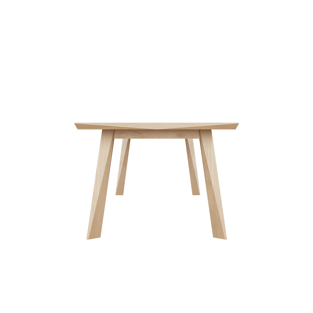 Edge Dining Table made of European oak with detailed facets and natural wood grain visible on the surface