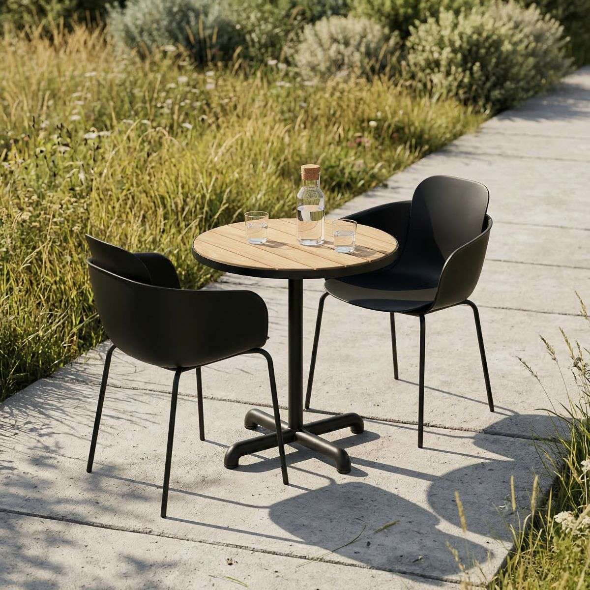 Kirra Cafe Table Noir & 2 Patio Chair No. One